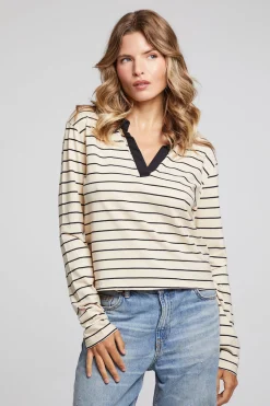Shop Sausalito Black Sand Stripe Long Sleeve Women Loungewear|Tops