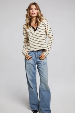Shop Sausalito Black Sand Stripe Long Sleeve Women Loungewear|Tops