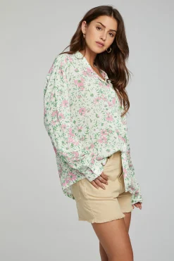 Store Saville Button Down - Grass Daisy Floral Women Outerwear|Loungewear