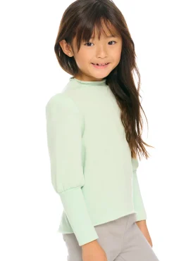 Outlet Semi Cropped Hi Lo Mock Neck Puff Sleeve Pullover Kids Girls