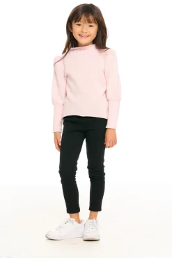 Cheap Semi Cropped Hi Lo Mock Neck Puff Sleeve Pullover Kids Girls