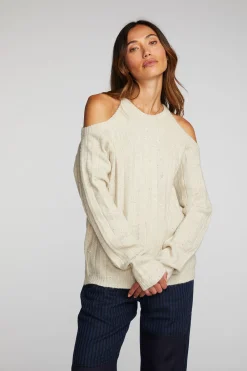 Hot Sequin Knit Cold Shoulder Sweater Women Outerwear|Loungewear