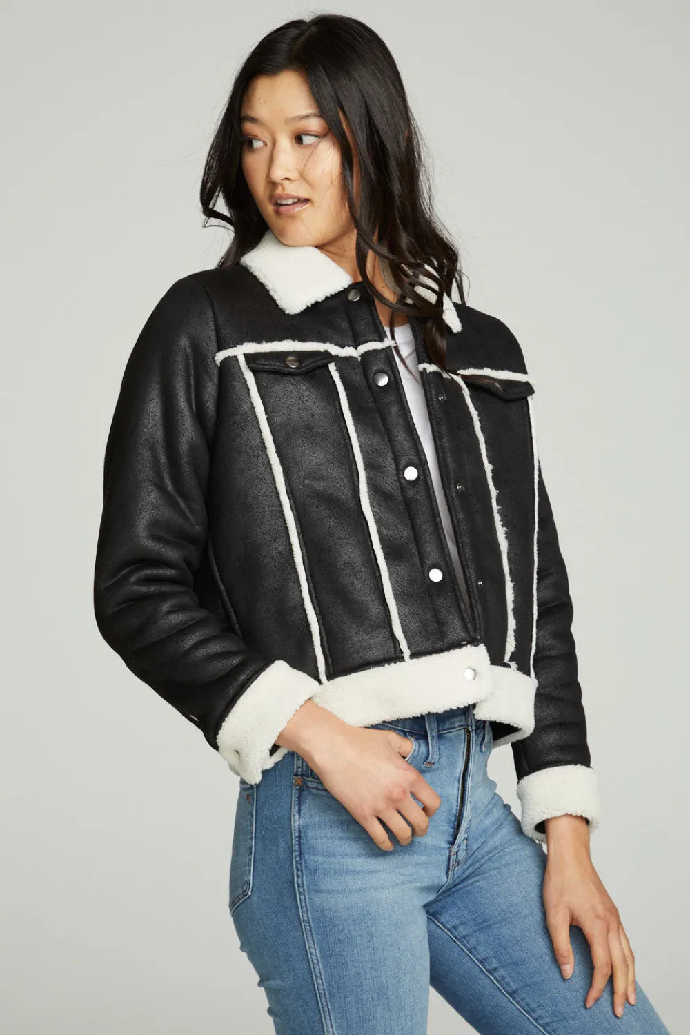 New Shearling Trucker Jacket Women Outerwear|Tops