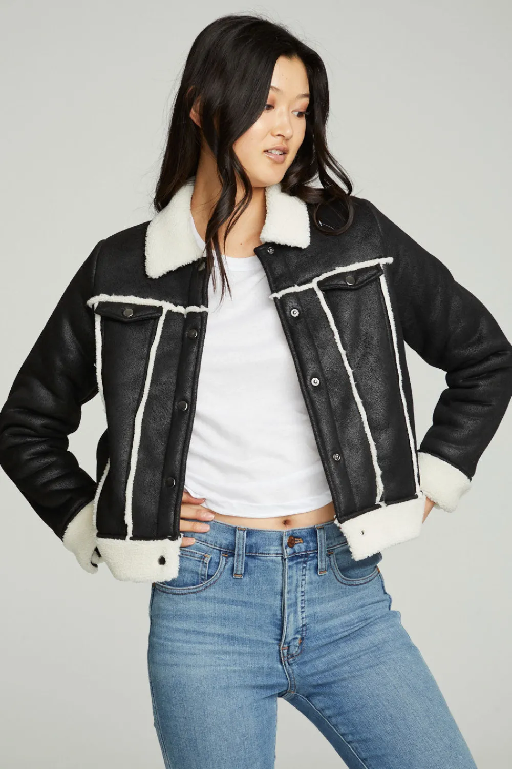 New Shearling Trucker Jacket Women Outerwear|Tops