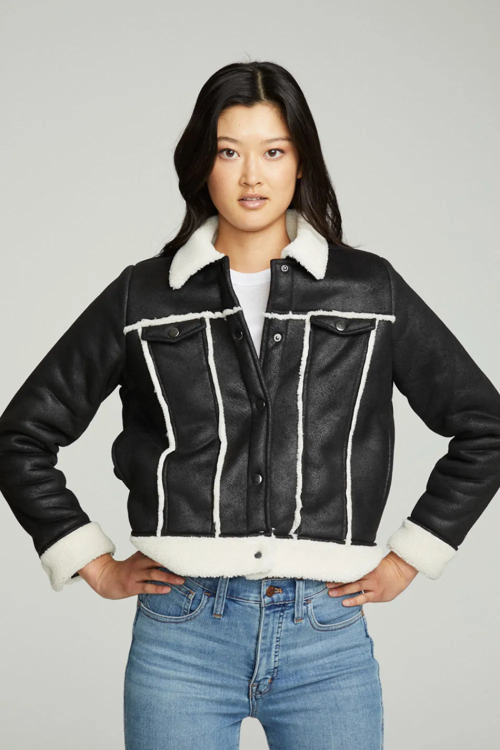 New Shearling Trucker Jacket Women Outerwear|Tops