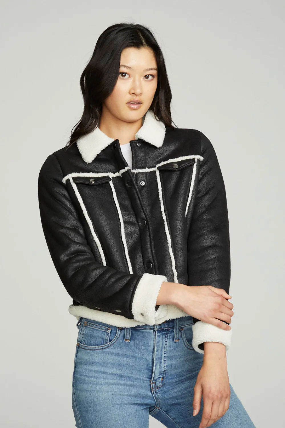 New Shearling Trucker Jacket Women Outerwear|Tops