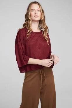 New Shine Wine Red Tee Women Loungewear|Tops