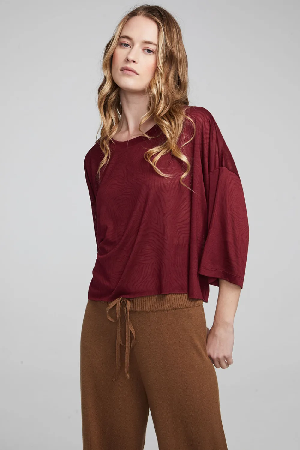 New Shine Wine Red Tee Women Loungewear|Tops