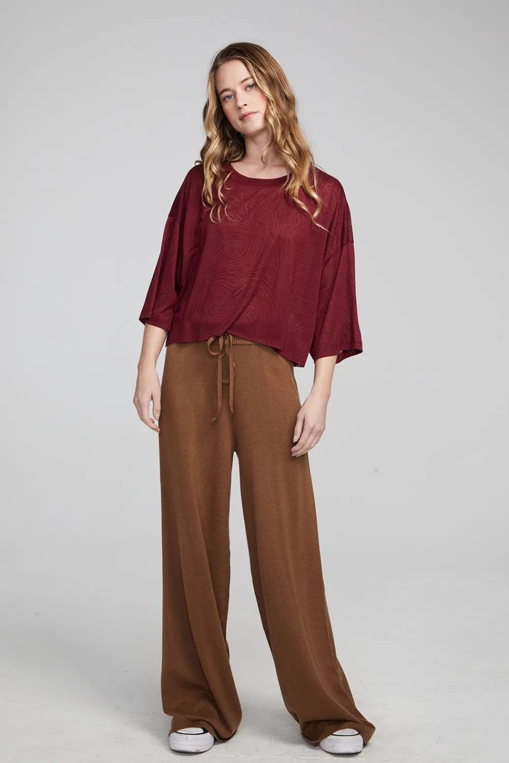 New Shine Wine Red Tee Women Loungewear|Tops