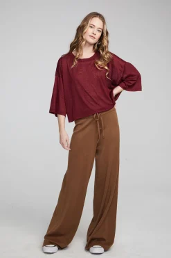New Shine Wine Red Tee Women Loungewear|Tops