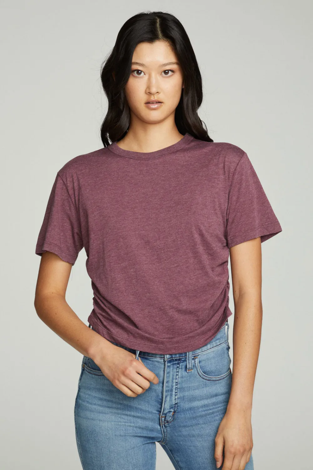 Outlet Short Sleeve Crew Neck Shirred Side Tee Women Tops