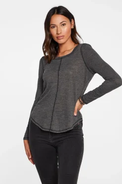 New Slub Jersey Long Sleeve Seamed Tee In True Black Women Tops