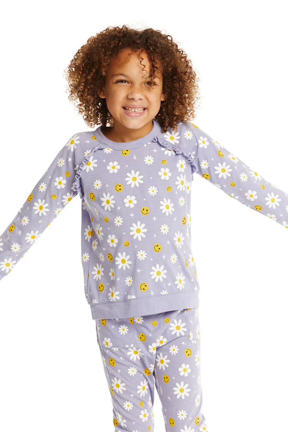 New Smiley Daisies Long Sleeve Ruffle Top Kids Girls