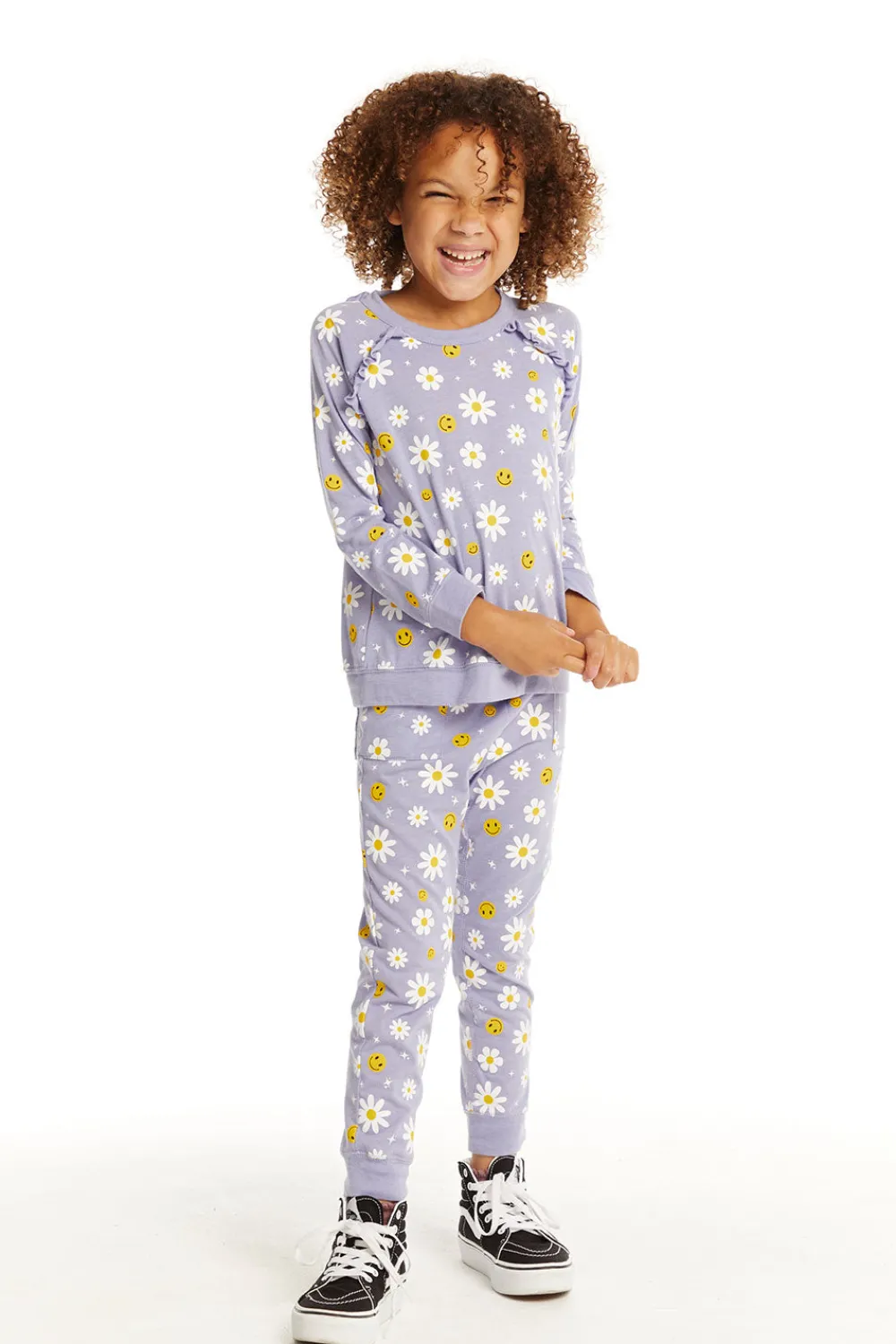 New Smiley Daisies Long Sleeve Ruffle Top Kids Girls