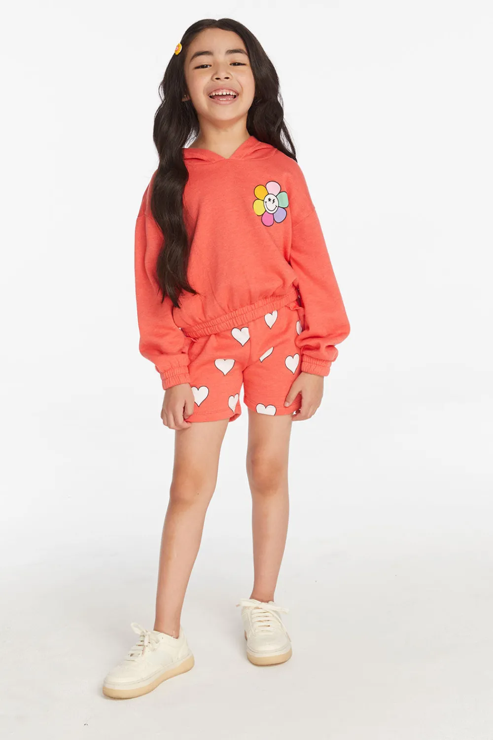 Discount Smiley Flower & Hearts Girls Pullover Hoodie Kids Girls