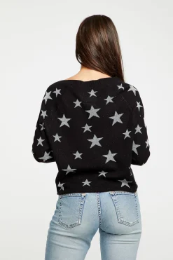 Fashion Star Intarsia V-Neck Raglan Pullover Women Outerwear