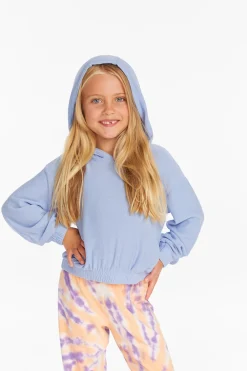 Discount Star Smiley Semi Cropped Shirred Hoodie Pullover Kids Girls