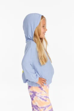 Discount Star Smiley Semi Cropped Shirred Hoodie Pullover Kids Girls