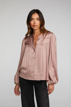 Fashion Stretch Silky Woven Button Down Women Loungewear|Tops