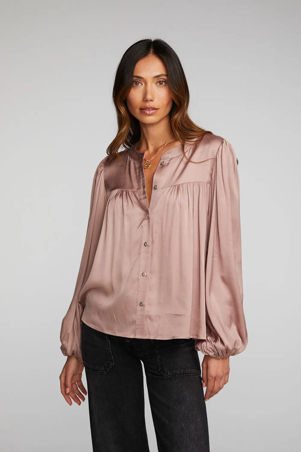Fashion Stretch Silky Woven Button Down Women Loungewear|Tops