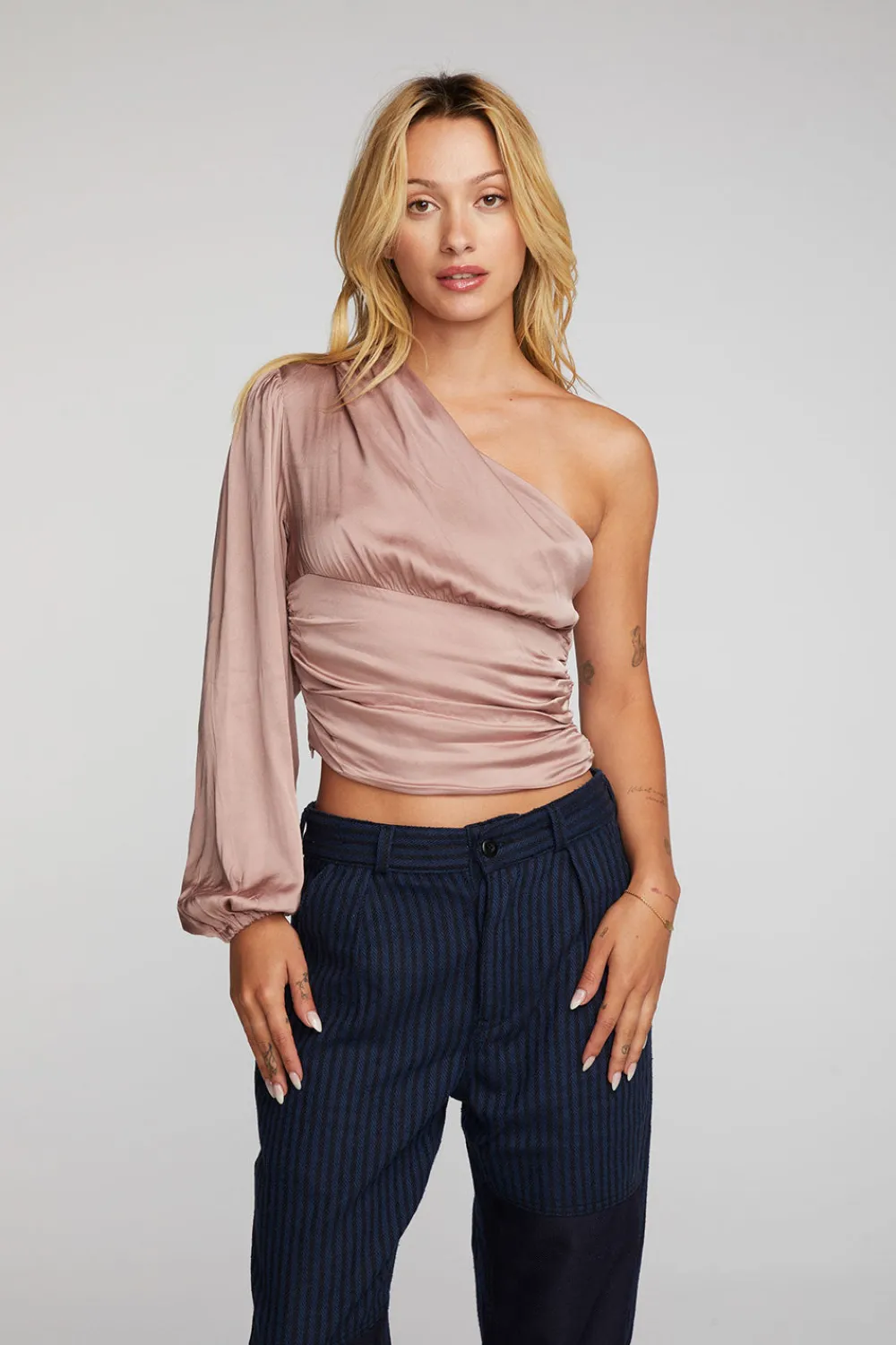 Hot Stretch Silky Woven Cold Shoulder Blouse Women Loungewear|Tops