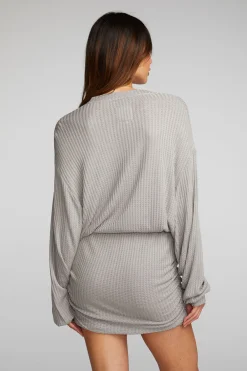 Clearance Thermal Waffle Mini Dress With Shirring Women Loungewear|Dresses