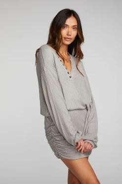 Clearance Thermal Waffle Mini Dress With Shirring Women Loungewear|Dresses
