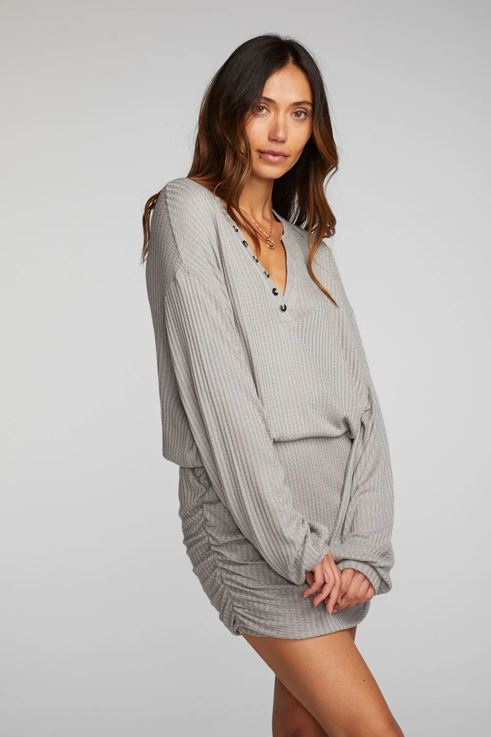 Clearance Thermal Waffle Mini Dress With Shirring Women Loungewear|Dresses