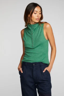 Cheap Triblend Rib Knit Button Down Tank Women Loungewear|Tops