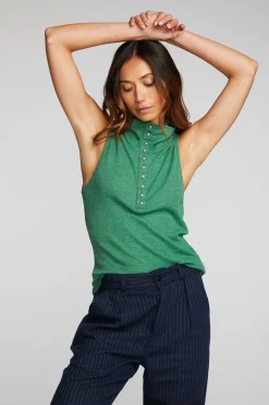 Cheap Triblend Rib Knit Button Down Tank Women Loungewear|Tops
