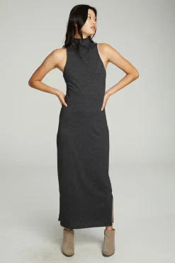 Fashion Turtle Neck Tank Maxi Dress With Side Slits Women Dresses