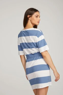 Best Sale Villa Vintage Blue Stripe Mini Dress Women Loungewear|Dresses