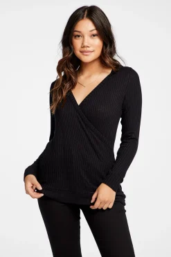 Store Vintage Thermal Hooded Surplice Pullover Women Tops