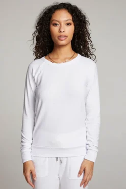 Cheap White Long Sleeve Raglan Pullover Women Loungewear|Tops