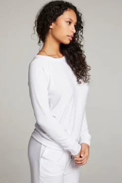 Cheap White Long Sleeve Raglan Pullover Women Loungewear|Tops