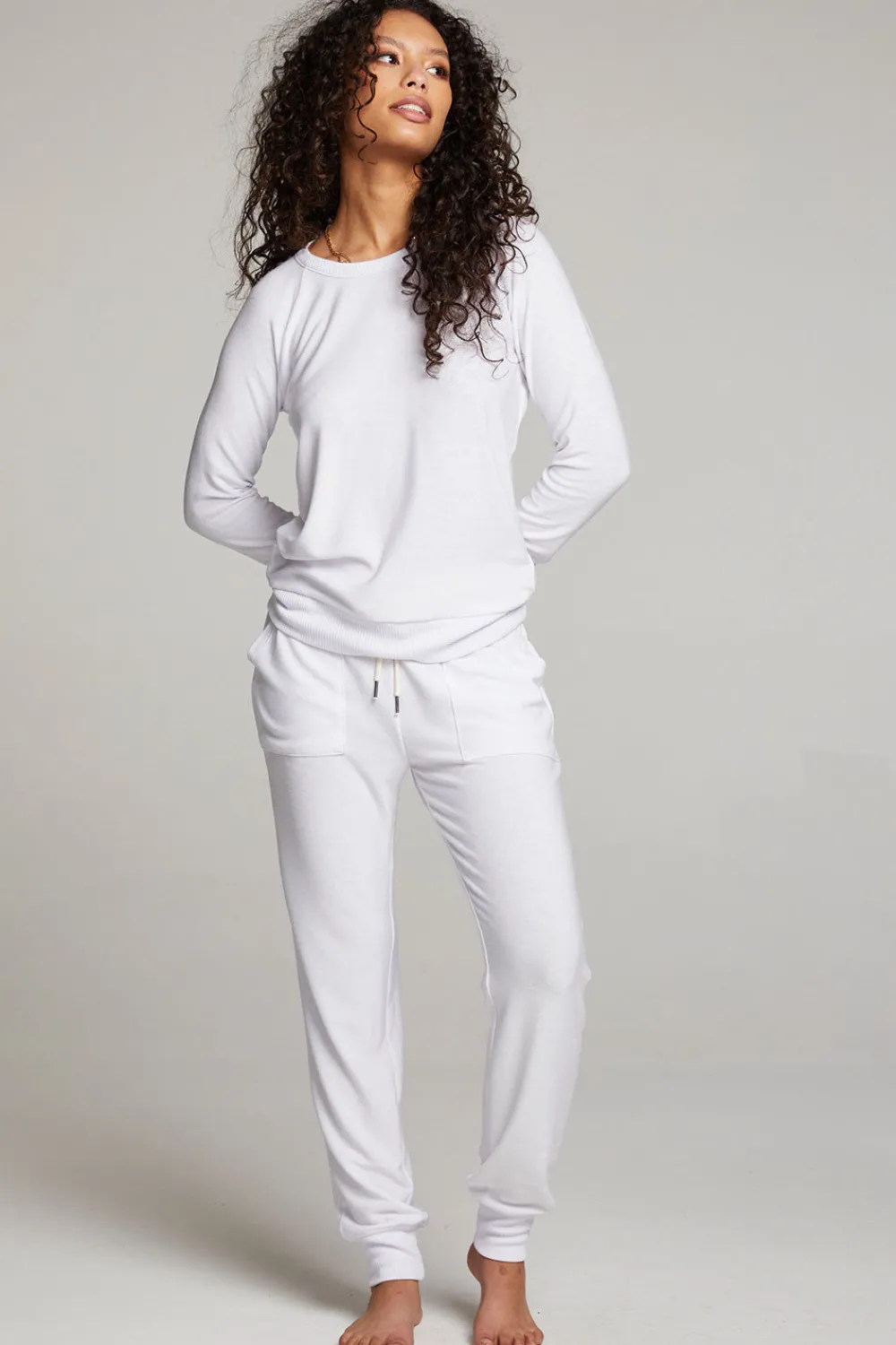 Cheap White Long Sleeve Raglan Pullover Women Loungewear|Tops
