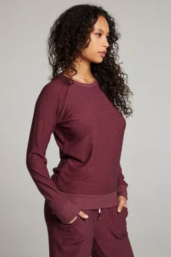 Best Sale Wine Red Long Sleeve Raglan Pullover Women Loungewear|Tops
