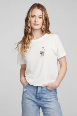 Shop Wine Short Sleeve Embroidery Tee Women Loungewear|Graphics