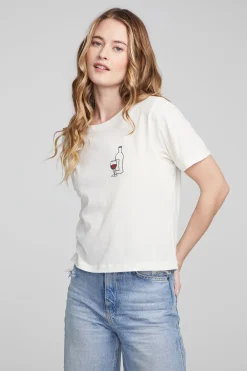 Shop Wine Short Sleeve Embroidery Tee Women Loungewear|Graphics