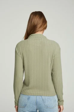 Outlet Zip Up Mock Neck Long Sleeve Pullover Women Tops