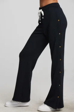 New Zuma Cotton Terry Wide Leg Joggers With Button Side Seam Women Loungewear|Bottoms