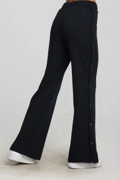 New Zuma Cotton Terry Wide Leg Joggers With Button Side Seam Women Loungewear|Bottoms