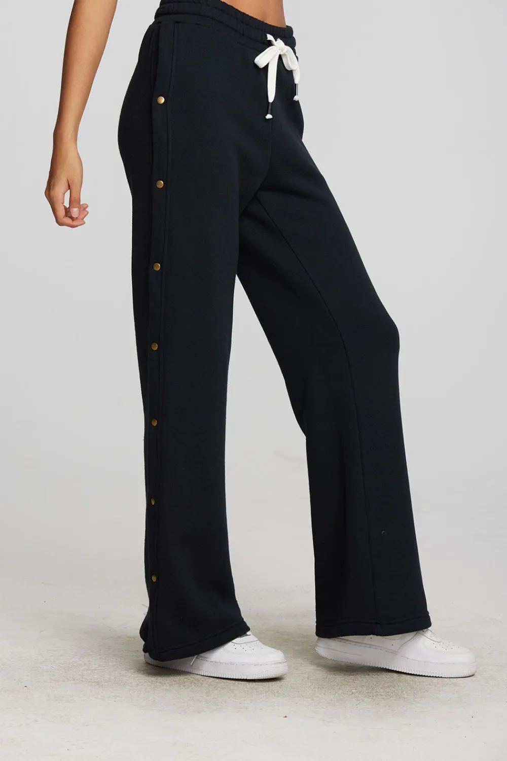 New Zuma Cotton Terry Wide Leg Joggers With Button Side Seam Women Loungewear|Bottoms