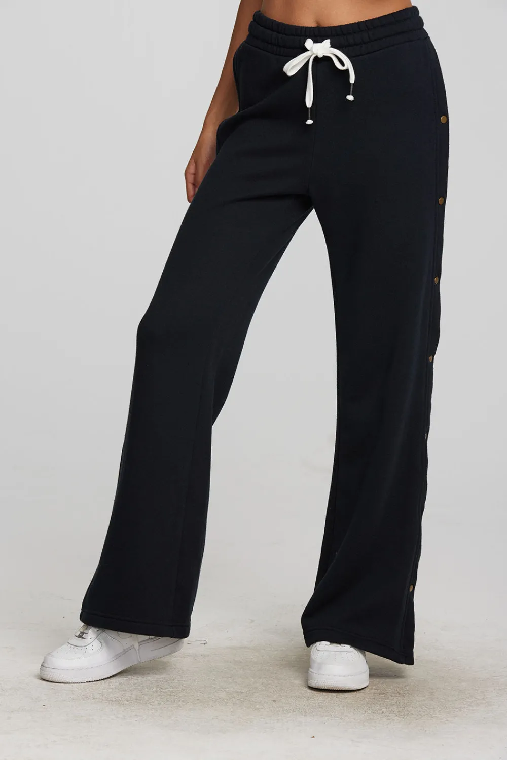 New Zuma Cotton Terry Wide Leg Joggers With Button Side Seam Women Loungewear|Bottoms