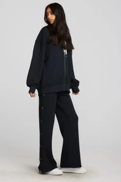New Zuma Cotton Terry Wide Leg Joggers With Button Side Seam Women Loungewear|Bottoms